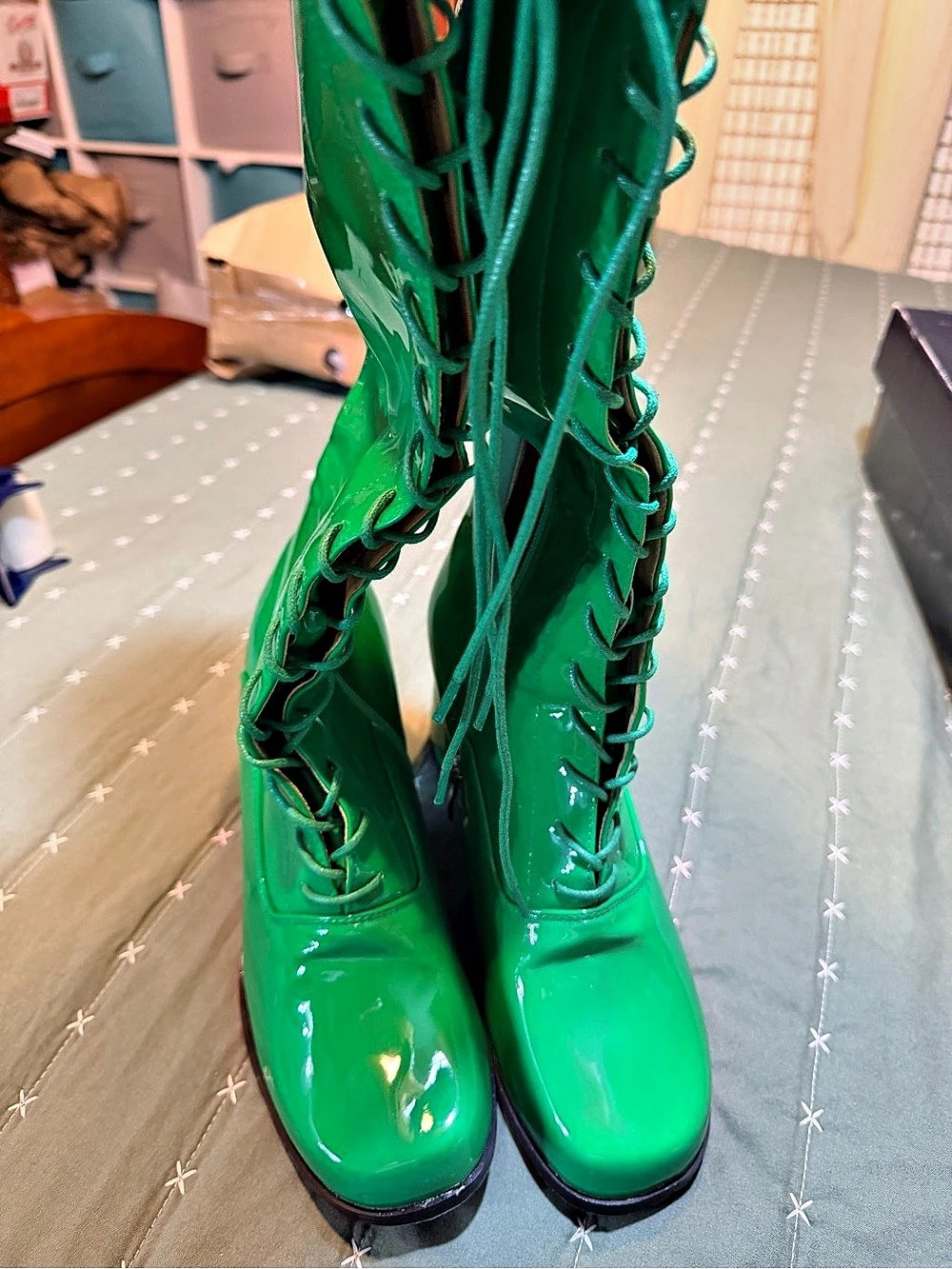 Green Lace-Up Heeled Boots